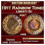 1911 Proof Liberty Nickel Rainbow Toned  5c pr68 S
