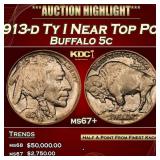 1913-d Ty I Buffalo Nickel Near Top Pop 5c ms67+ S