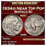 1934-d Buffalo Nickel Near Top Pop 5c ms66 SEGS