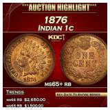 1876 Indian Cent 1c ms65+ rb SEGS