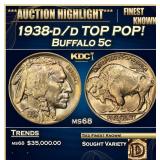 1938-d/d Buffalo Nickel TOP POP! 5c ms68 SEGS