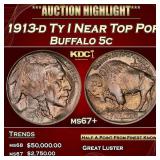 1913-d Ty I Buffalo Nickel Near Top Pop 5c ms67+ S