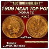 1909 Indian Cent Near Top Pop 1c ms67 rd SEGS