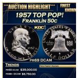 1957 Proof Franklin Half Dollar TOP POP! 50c pr69