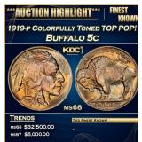 1919-p Buffalo Nickel Colorfully Toned TOP POP! 5c