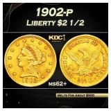 1902-p Gold Liberty Quarter Eagle $2 1/2 ms62+ USC