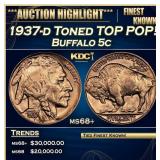 1937-d Buffalo Nickel Toned TOP POP! 5c ms68+ SEGS