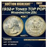 1932-p Washington Quarter Toned TOP POP! 25c ms67+