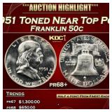 1951 Proof Franklin Half Dollar Toned Near Top Pop