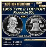 1956 Type 2 Proof Franklin Half Dollar TOP POP! 50