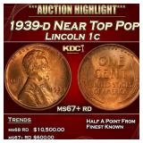 1939-d Lincoln Cent Near Top Pop 1c ms67+ rd SEGS
