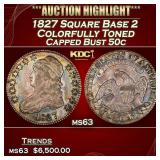 1827 Square Base 2 Capped Bust Half Dollar Colorfu