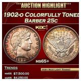 1902-o Barber Quarter Colorfully Toned 25c ms65+ S