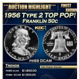 1956 Type 2 Proof Franklin Half Dollar TOP POP! 50