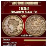 1854 Braided Hair Large Cent 1c ms65+ bn SEGS