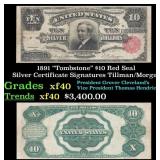 1891 $10 Red Seal Silver Certificate "Tombstone" G