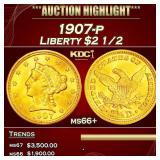 1907-p Gold Liberty Quarter Eagle $2 1/2 ms66+ SEG