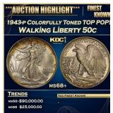 1943-p Walking Liberty Half Dollar Toned TOP POP!