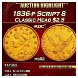 1836-p Script 8 Classic Head Gold Quarter Eagle $2