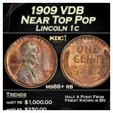 1909 VDB Lincoln Cent Near Top Pop 1c ms66+ rb SEG