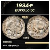 1934-p Buffalo Nickel 5c Grades ms66