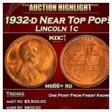 1932-d Lincoln Cent Near Top Pop! 1c ms66+ rd SEGS