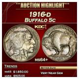 1916-d Buffalo Nickel 5c ms64+ SEGS