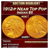 1912-p Gold Indian Half Eagle Near Top Pop $5 ms65