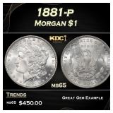 1881-p Morgan Dollar $1 Grades ms65
