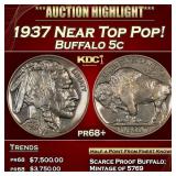1937 Proof Buffalo Nickel Near Top Pop! 5c pr68+ S