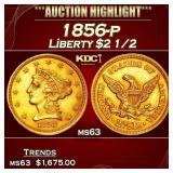 1856-p Gold Liberty Quarter Eagle $2 1/2 ms63 USCG