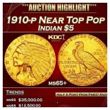 1910-p Gold Indian Half Eagle Near Top Pop $5 ms65