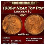 1938-p Lincoln Cent Near Top Pop 1c ms67+ rd SEGS