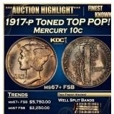 1917-p Mercury Dime Toned TOP POP! 10c ms67+ FSB S