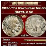 1913-d Ty II Buffalo Nickel Toned Near Top Pop 5c