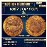 1867 Two Cent Piece TOP POP! 2c ms66+ RB SEGS
