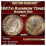 1907-d Barber Half Dollars Rainbow Toned 50c ms66+