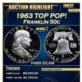 1963 Proof Franklin Half Dollar TOP POP! 50c pr69