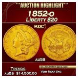 1852-o Gold Liberty Double Eagle $20 au58 SEGS