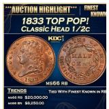 1833 Classic Head half cent TOP POP! 1/2c ms66 rb