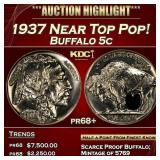 1937 Proof Buffalo Nickel Near Top Pop! 5c pr68+ S