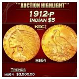 1912-p Gold Indian Half Eagle $5 ms64 USCG
