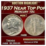 1937 Proof Mercury Dime Near Top Pop! 10c pr68 SEG