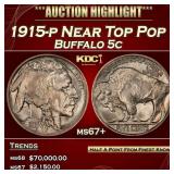 1915-p Buffalo Nickel Near Top Pop 5c ms67+ SEGS