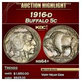 1916-d Buffalo Nickel 5c ms64+ SEGS