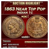 1863 Indian Cent Near Top Pop 1c ms66+ SEGS