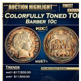 1908-s Barber Dime Colorfully Toned TOP POP! 10c m