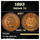 1893 Indian Cent 1c ms65+ rb SEGS