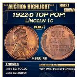 1922-d Lincoln Cent TOP POP! 1c ms66 rb SEGS