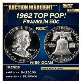 1962 Proof Franklin Half Dollar TOP POP! 50c pr69